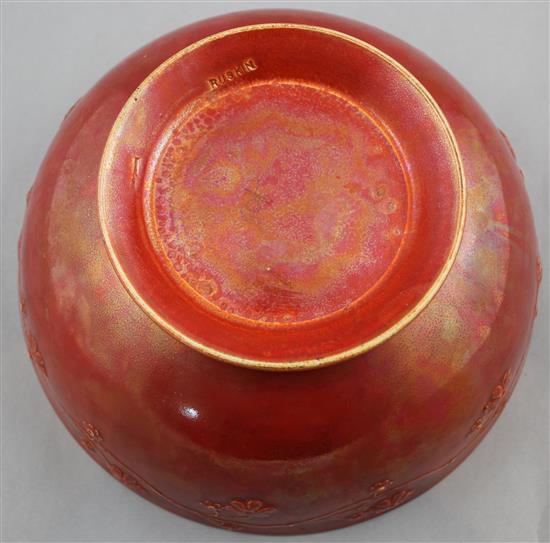 An unusual Ruskin orange lustre bowl, c.1910, 26cm diam.